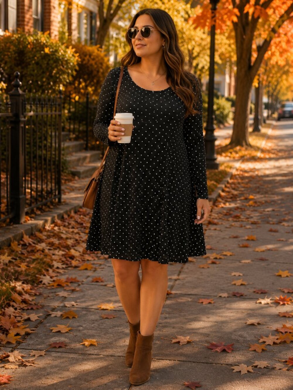 NWT Old Navy Women’s Size Medium Black Polka Dot Long Sleeve Swing Dress